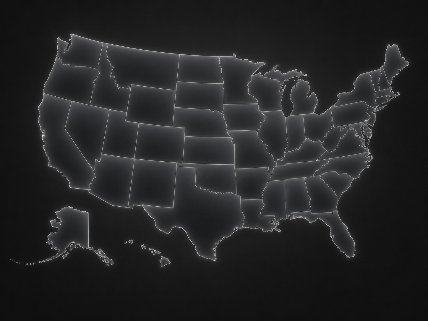 Glowing United States map for SAMURAI ART MAP
